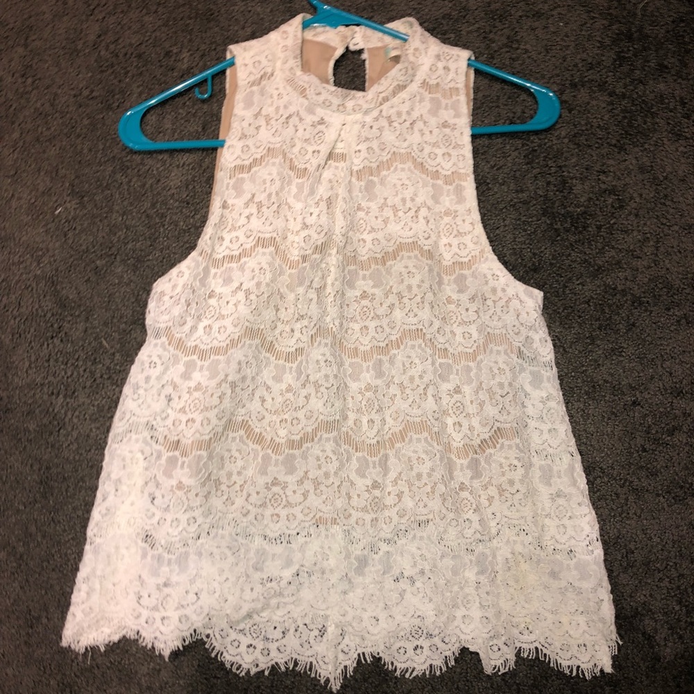 lace high neckline tank top